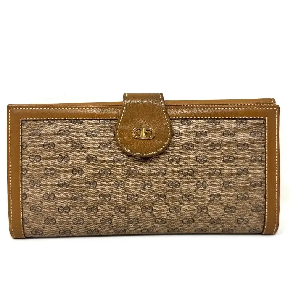 Gucci Rare Vintage GG Supreme Canvas Monogram Continental Wallet Brown Leather - Picture 1 of 15
